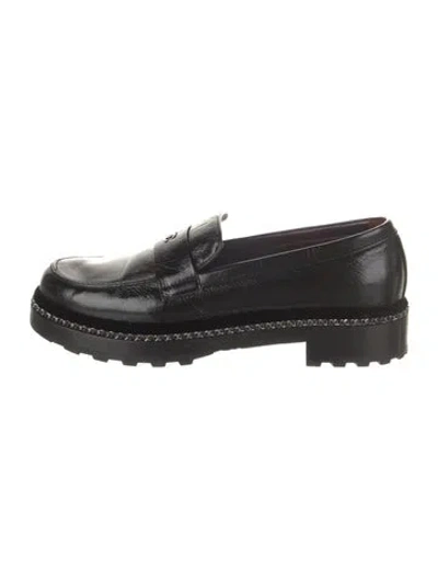 Pre-owned Chanel Interlocking Cc Logo Leather Loafers In Black