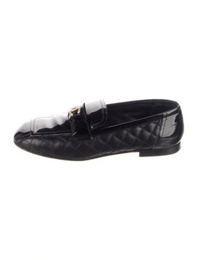 Pre-owned Chanel Interlocking Cc Logo Leather Loafers In Black