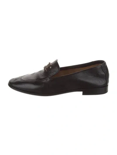 Pre-owned Chanel Interlocking Cc Logo Leather Loafers In Black