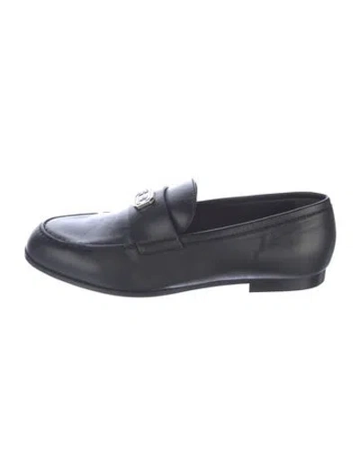 Pre-owned Chanel Interlocking Cc Logo Leather Loafers In Black