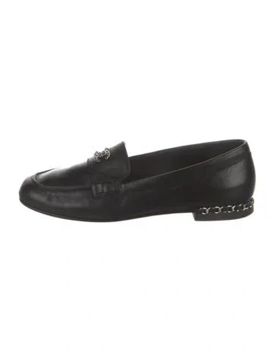 Pre-owned Chanel Interlocking Cc Logo Leather Loafers In Black