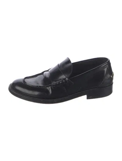 Pre-owned Chanel Interlocking Cc Logo Leather Loafers In Black