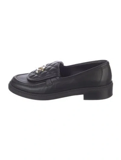 Pre-owned Chanel Interlocking Cc Logo Leather Loafers In Black