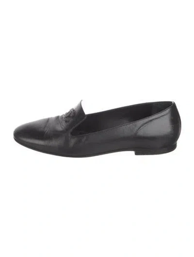 Pre-owned Chanel Interlocking Cc Logo Leather Loafers In Black