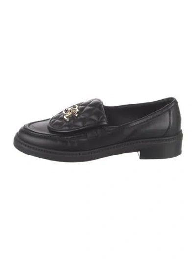Pre-owned Chanel Interlocking Cc Logo Leather Loafers In Black