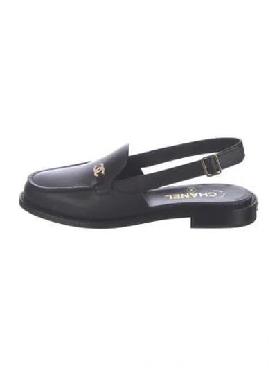 Pre-owned Chanel Interlocking Cc Logo Leather Loafers In Black