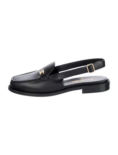Pre-owned Chanel Interlocking Cc Logo Leather Loafers In Black