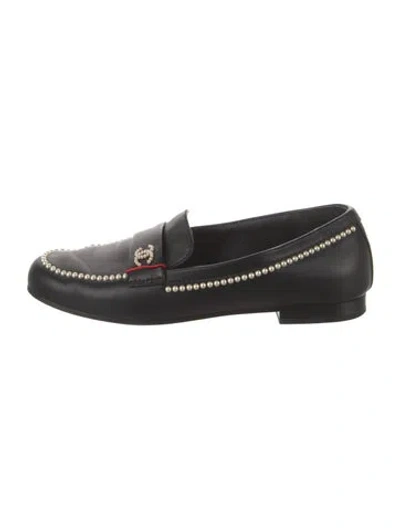 Pre-owned Chanel Interlocking Cc Logo Leather Loafers In Black/neutrals
