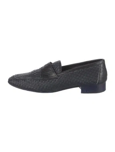 Pre-owned Chanel Interlocking Cc Logo Leather Loafers In Blue