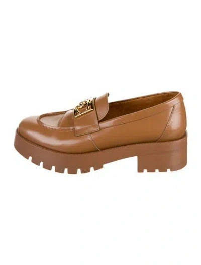 Pre-owned Chanel Interlocking Cc Logo Leather Loafers In Brown
