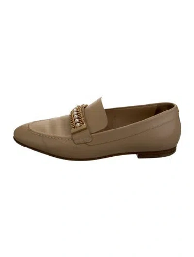 Pre-owned Chanel Interlocking Cc Logo Leather Loafers In Gold