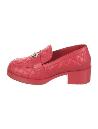 Pre-owned Chanel Interlocking Cc Logo Leather Loafers In Pink