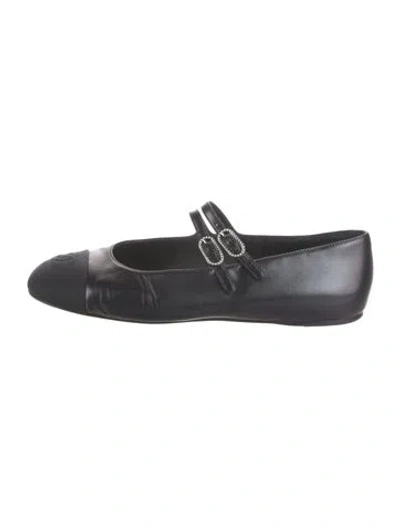 Pre-owned Chanel Interlocking Cc Logo Leather Mary Jane Flats In Purple