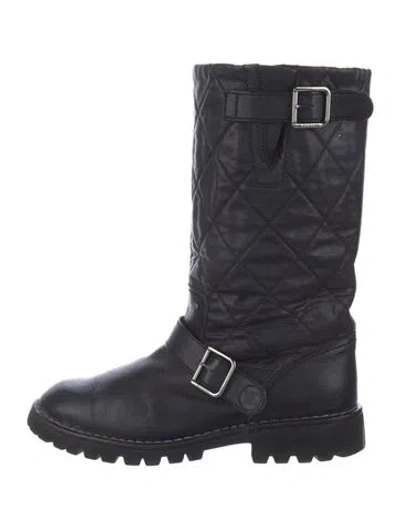 Pre-owned Chanel Interlocking Cc Logo Leather Moto Boots In Black