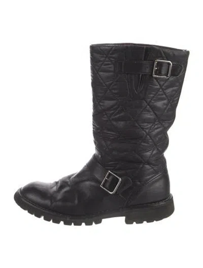 Pre-owned Chanel Interlocking Cc Logo Leather Moto Boots In Black