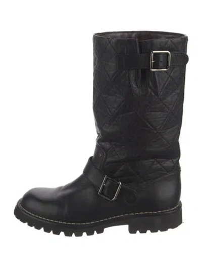 Pre-owned Chanel Interlocking Cc Logo Leather Moto Boots In Black
