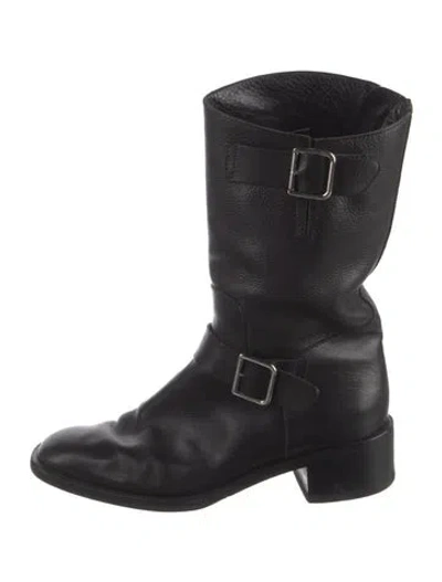Pre-owned Chanel Interlocking Cc Logo Leather Moto Boots In Black
