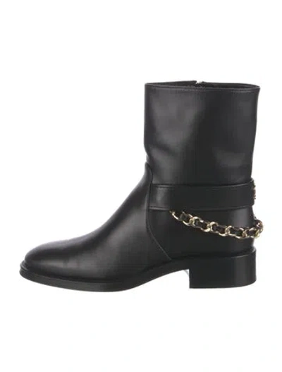 Pre-owned Chanel Interlocking Cc Logo Leather Moto Boots In Black