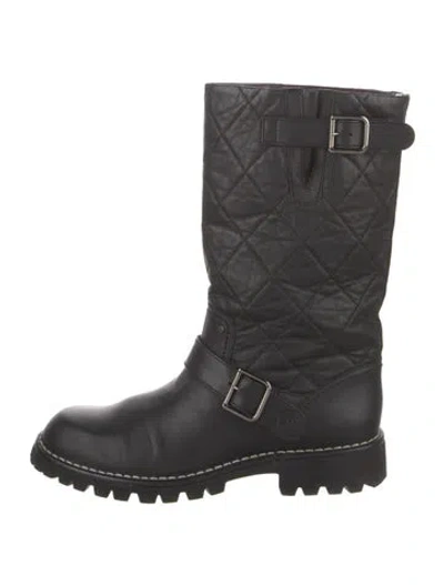 Pre-owned Chanel Interlocking Cc Logo Leather Moto Boots In Black