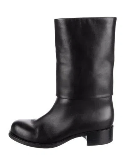 Pre-owned Chanel Interlocking Cc Logo Leather Moto Boots In Black
