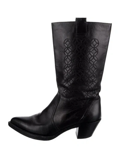 Pre-owned Chanel Interlocking Cc Logo Leather Moto Boots In Black