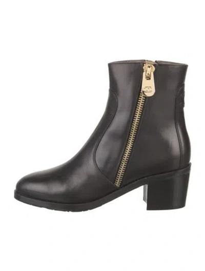 Pre-owned Chanel Interlocking Cc Logo Leather Moto Boots In Black