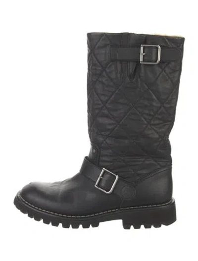 Pre-owned Chanel Interlocking Cc Logo Leather Moto Boots In Black