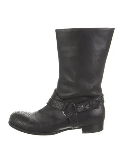 Pre-owned Chanel Interlocking Cc Logo Leather Moto Boots In Black