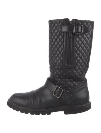 Pre-owned Chanel Interlocking Cc Logo Leather Moto Boots In Black