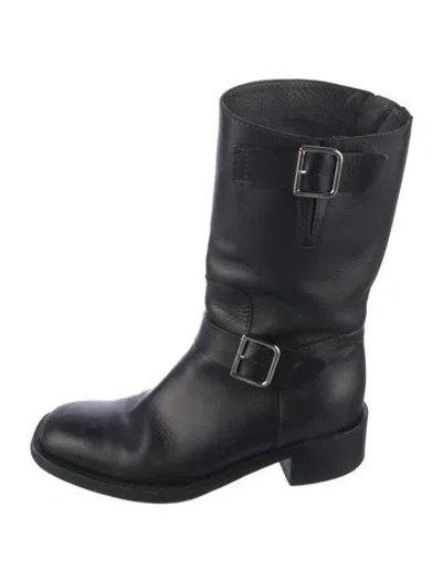 Pre-owned Chanel Interlocking Cc Logo Leather Moto Boots In Black
