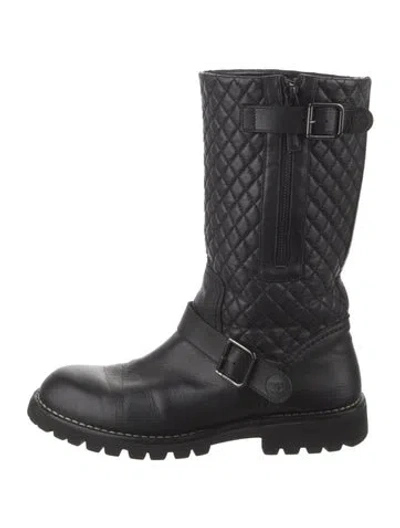 Pre-owned Chanel Interlocking Cc Logo Leather Moto Boots In Black