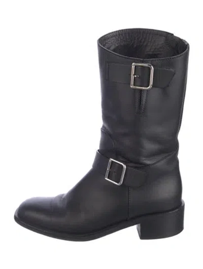 Pre-owned Chanel Interlocking Cc Logo Leather Moto Boots In Black