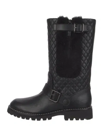 Pre-owned Chanel Interlocking Cc Logo Leather Moto Boots In Black