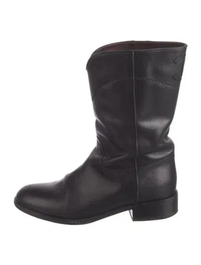 Pre-owned Chanel Interlocking Cc Logo Leather Moto Boots In Black