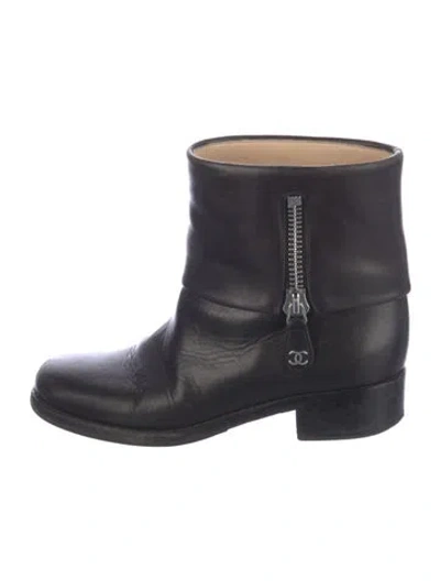 Pre-owned Chanel Interlocking Cc Logo Leather Moto Boots In Blue