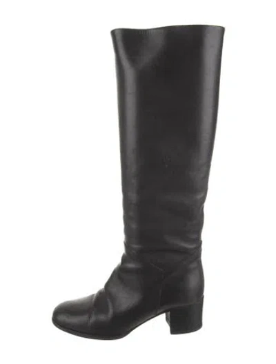 Pre-owned Chanel Interlocking Cc Logo Leather Riding Boots In Black