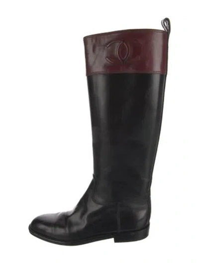 Pre-owned Chanel Interlocking Cc Logo Leather Riding Boots In Black
