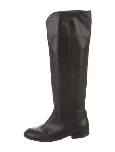 Pre-owned Chanel Interlocking Cc Logo Leather Riding Boots In Black