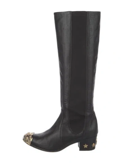 Pre-owned Chanel Interlocking Cc Logo Leather Riding Boots In Black