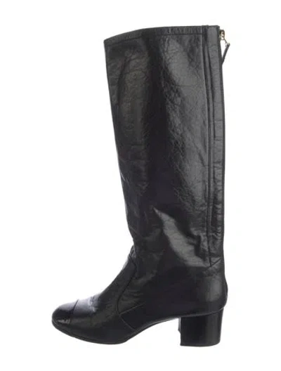 Pre-owned Chanel Interlocking Cc Logo Leather Riding Boots In Black