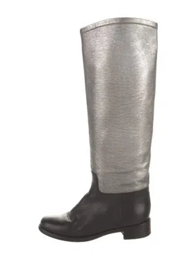 Pre-owned Chanel Interlocking Cc Logo Leather Riding Boots In Black