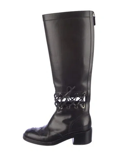 Pre-owned Chanel Interlocking Cc Logo Leather Riding Boots In Black