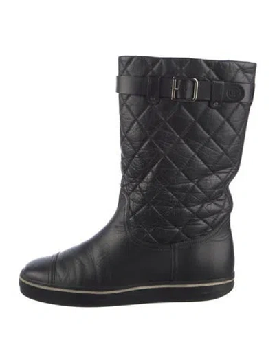 Pre-owned Chanel Interlocking Cc Logo Leather Riding Boots In Black