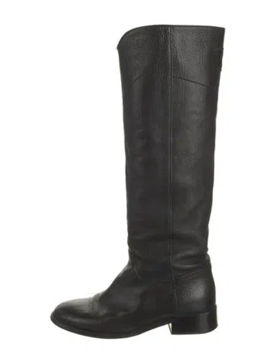 Pre-owned Chanel Interlocking Cc Logo Leather Riding Boots In Black