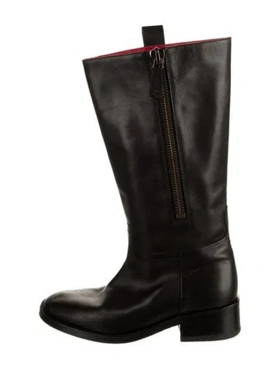 Pre-owned Chanel Interlocking Cc Logo Leather Riding Boots In Black
