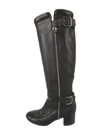 Pre-owned Chanel Interlocking Cc Logo Leather Riding Boots In Black