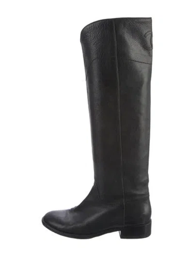 Pre-owned Chanel Interlocking Cc Logo Leather Riding Boots In Black