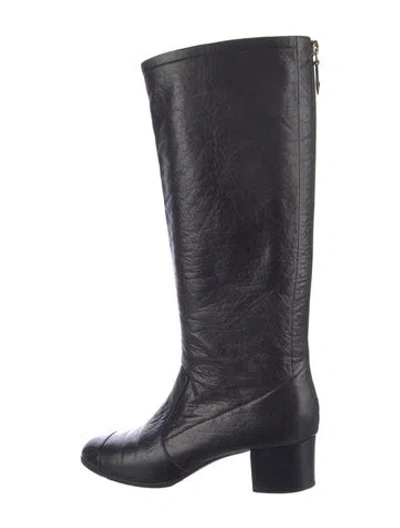 Pre-owned Chanel Interlocking Cc Logo Leather Riding Boots In Black
