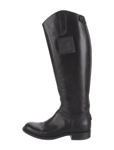 Pre-owned Chanel Interlocking Cc Logo Leather Riding Boots In Black