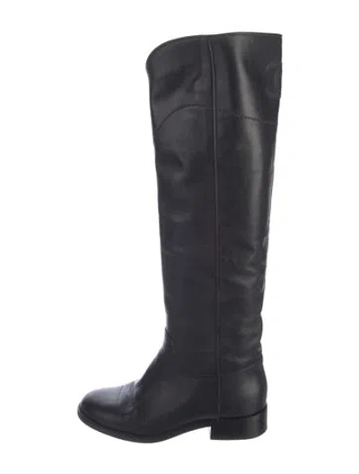 Pre-owned Chanel Interlocking Cc Logo Leather Riding Boots In Black